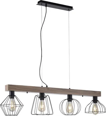 Produktbild von JUST LIGHT LED Pendelleuchte KASKA Holzdekor Industrie Design mit Holz Nachbildung schwarz Wohnzimmer, Esszimmer, Küche
