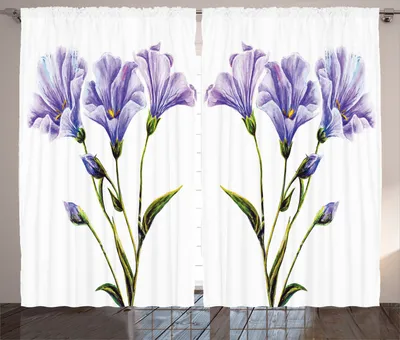 Produktbild von ABAKUHAUS Blume Rustikaler Gardine, Romantischer Sommer, Schlafzimmer Kräuselband Vorhang mit Schlaufen und Haken, 280 x 260 cm, Weiß Violett Grün