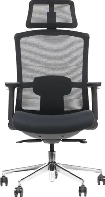 Produktbild von Drehbarer ergonomischer Bürostuhl MITTE, verchromtes Gestell, verstellbare Armlehnen, verschiebbarer Sitz (vorne-hinten), Schwarz