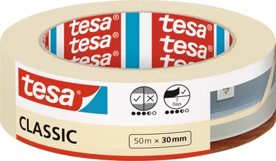 Immagine prodotto di TESA Papier-Klebeband Maler-Krepp Classic, 50 m x 30 mm, beige – 10er Vorteilset
