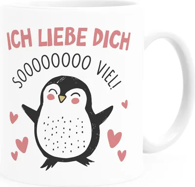 Produktbild von Kaffee-Tasse Geschenk Liebe Valentinstag Jahrestag Pinguin Spruch Ich liebe dich Herz SpecialMe® uni - weiß Keramik-Tasse