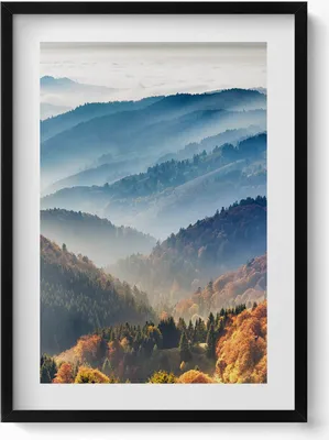 Produktbild von Berglandschaft– Wandbild mit Rahmen – Gerahmtes Bild  – Wanddekoration – 50x70 cm –  Schwarz Rahmen