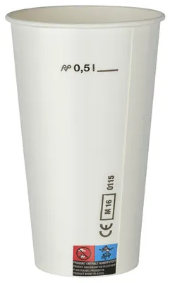 Produktbild von 50x Kaltgetränkebecher Pappbecher weiß mit CE Eichstrich 500 ml