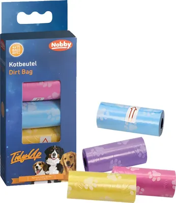 Immagine prodotto di Nobby® Dogs TidyUp sacchetti per la cacca con stampa a zampa colori pastello 4 rotoli da 15 sacchetti ciascuno