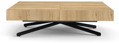 Produktbild von AlpiMeble Höhenverstellbarer ausziehbarer Couchtisch Sena X, ausziehbarer Tisch: 120 cm bis 200 cm, Natural Halifax, mit Metallbeine in Schwarz