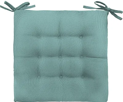A single teal seat cushion with ties.