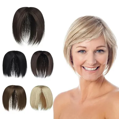 Image de Postiche pour cheveux, pour femmes, en fibres synthétiques, lisses, de couleur noire naturelle, longueur 25 cm