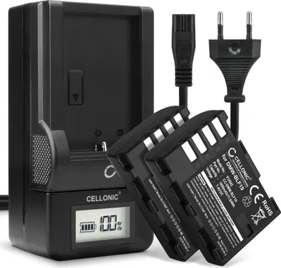 Immagine prodotto di CELLONIC 2x Batteria per Fotocamera Compatibile con Panasonic Lumix DC-GH5, Lumix DMC-GH4, Lumix DMC-GH3, DMW-BLF19 – (1600mAh, 7.4V) + Caricabatteria
