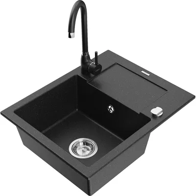 Obrázek produktu pro Mexen Enzo 1-miskový granitový dřez s odkapávačem a kuchyňskou baterií Telma, Černá/Stříbrná - 6506-73-670200-70