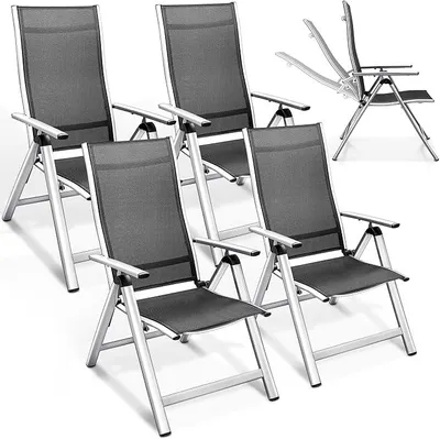 Imagen del producto de Silecomplaza: Juego de 4 sillas de jardín con respaldo alto, plegables, con reposabrazos y resistentes a la intemperie
