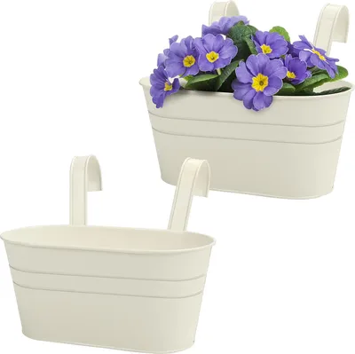 Image de Lot de 2 pots de fleurs suspendus, pots de fleurs à accrocher avec crochets amovibles, pour balcon, jardin, mur, intérieur et extérieur, colorés, blancs