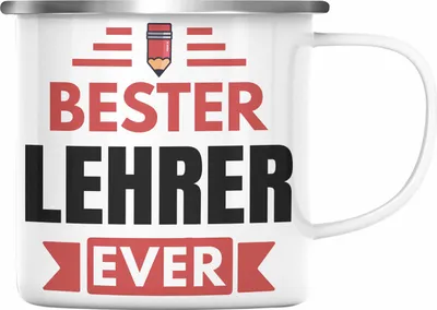 Produktbild von Trendation - Bester Lehrer Ever Emaille Tasse Geschenk Abschied Abschiedsheschenk Lehrer Abi Abitur Spruch (Silber)