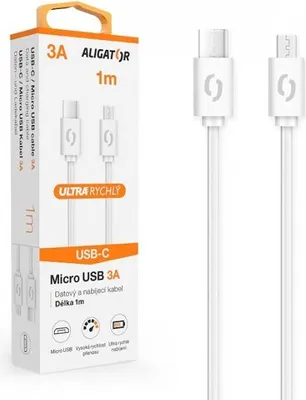 Obrázek produktu pro Datový kabel ALIGATOR POWER 3A, USB-C/microUSB, bílý