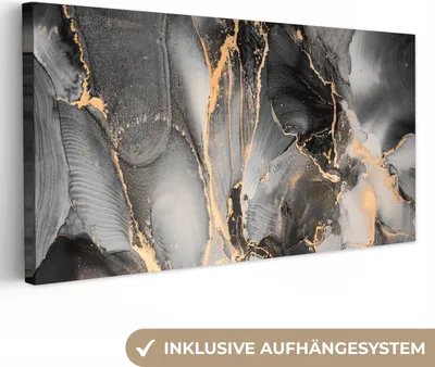 Obrázok produktu pre MuchoWow® - Plátno - Sivé - - Zlaté - Mramor, nástenný obraz, nástenné dekorácie obrazy obývacia izba, 80x40 cm