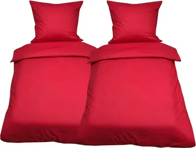 Produktbild von Bettwäsche 155x220 + 80x80 cm 100% Baumwolle Renforce Rot Uni Einfarbig Garnitur Set, 4 teilig