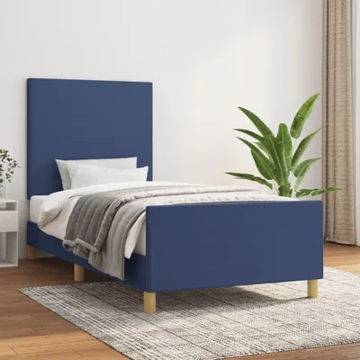 Produktbild von The Living Store Bettgestell mit Kopfteil Blau 90x190 cm Stoff