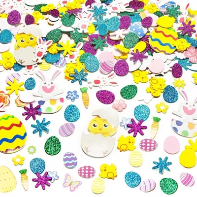 Zdjęcie produktu dla Naklejki z pianki "Moosgummi" na Wielkanoc, 300 sztuk, zestaw do rękodzieła dla dzieci, brokat, pianka, dekoracje wielkanocne DIY