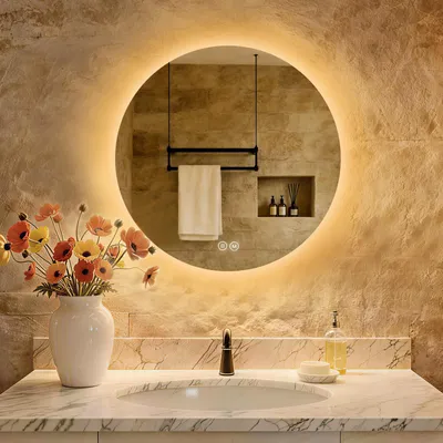 Immagine prodotto di S'AFIELINA Specchio da bagno a LED specchio rotondo da parete con interruttore a sfioramento, 3 colori di luce 3000/4000/6500K 50 cm