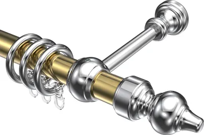 Produktbild von Interdeco Gardinenstange / Vorhangstange Messing-farbig / Chrom-farbig, Typ Classic Rondo (Rillenform), 28 mm Ø 1-läufig, 120 cm