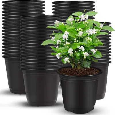 Image de 150 pots de culture en plastique noir de 10 cm, 10 cm, 8 cm