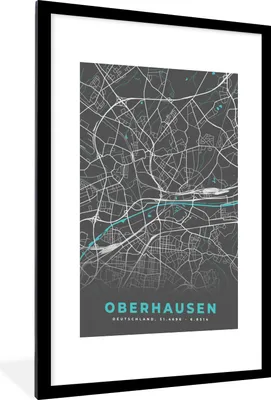 Produktbild von MuchoWow® Gerahmtes Poster Blau - Deutschland - Karte - Stadtplan - Oberhausen 60x90 cm - Poster mit Schwarzem Bilderrahmen Wandposter Rahmen Foto Bilder - Dekoration - Wandposter Wohnzimmer - Hochwertig