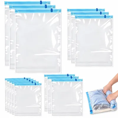 Vakuum-Kleiderbeutel 14 Stück, 4 Größen, transparent, handbetrieben