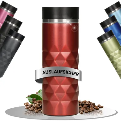Immagine prodotto di Tazza termica in acciaio inossidabile con pulsante a pressione, capacità 450 ml, chiusura a prova di perdite, ideale per bevande calde e fredde, perfetta per l'uso in viaggio - colore: rosso