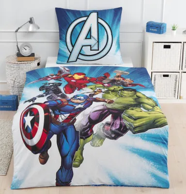 Produktbild von Avengers Bettwäsche 135x200 + 80x80 cm 2 tlg., 100 % Baumwolle in Biber/Flanell, Kinderbettwäsche für Jungen Marvel's Avengers