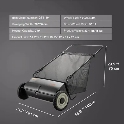 Immagine prodotto di Raccoglitore per giardino - Aspirafoglie - Manuale - Spazzola per prati con sacco raccoglitore - Robusto - 66 cm - Aspiragraso