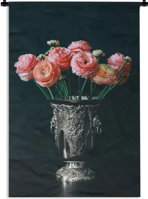 Produktbild von MuchoWow® Wandteppich Wandbehang Rosen - Vase - Stilleben 90x135 cm Tapisserie Dekoration Wandtuch - Baumwolle - Wandskulptur