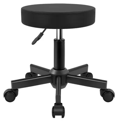 Zdjęcie produktu dla Krzesło obrotowe na kółkach - Regulowana wysokość 45,1-60 cm - 360° obrotowe - Czarne, skórapoliuretan - Do spa, salonu i garażu
