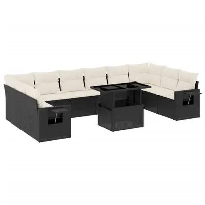 Image de vidaXL Ensemble de salon de jardin 11 pièces avec coussins noir poly rotin