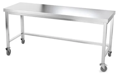 Imagen del producto de Mesa de trabajo de acero inoxidable de 2000 x 500 mm con refuerzo y ruedas, modelo PREMIUM - GOLDINOX