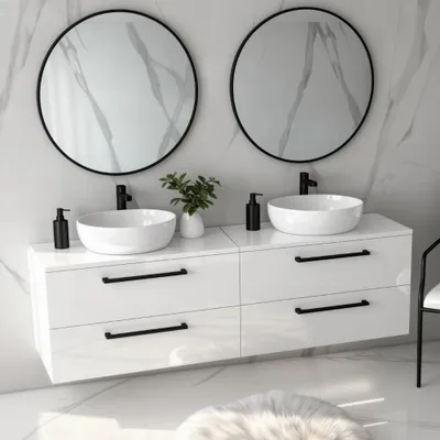 Produktbild von Waschbeckenunterschrank ONE 4 große Schubladen Weiß Hochglanz 120x50x46 hängend Badmöbel Badezimmer Badezimmermöbel