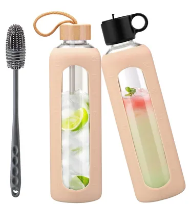 Image de Solidchoice - Bouteille d'eau en verre de 1 litre avec 2 bouchons et indicateur de temps