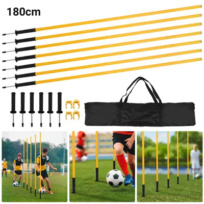 Productafbeelding van Vigevee voetbal trainingspalen, 180 cm, 6 slalompalen met 2 hindernissen en tas, geel