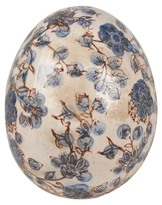 Immagine prodotto di Uovo di decorazione Clayre & Eef Ø 14x16 cm Fiori di Vetroceramica blu beige