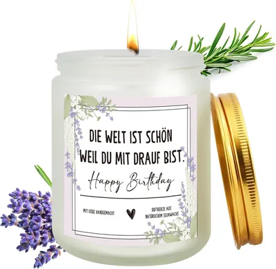 Productafbeelding van Geurkaars, Botanische Lavendelkaars, Kaarsen, 45 uur brandduur, Natuurlijke Sojawas, Cadeau voor Thuis, Verjaardag, Valentijnsdag, Kerstcadeaus
