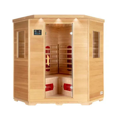 Produktbild von HOME DELUXE – Infrarotkabine REDSUN XXL –150 x 150 x 190 cm - für 2-4 Person, 8 Keramikstrahler, Holz: Hemlocktanne I Infrarotsauna, Sauna, Wärmekabine, Infrarot