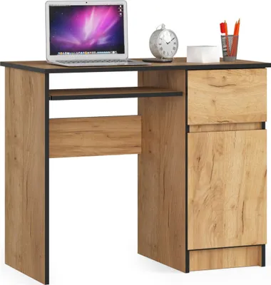 Produktbild von Computerschreibtisch – Schreibtisch – Bürotisch – Büroschreibtisch – PIKSEL – 90 cm – Craft Eiche – Computertisch mit Schublade und Tür rechts