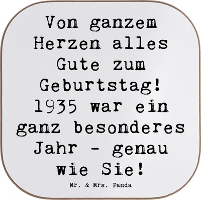 Produktbild von Mr. & Mrs. Panda Tischuntersetzer Spruch 1935 Geburtstag - Weiß - Geschenk, feiern, Alter, Holzuntersetzer, Happy Birthday, Untersetzer für Gläser, Geburtstagsgeschenk