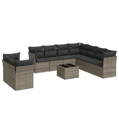 Produktbild von 10-tlg. Garten-Sofagarnitur mit Kissen Grau Poly Rattan