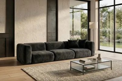 Zdjęcie produktu dla Sofa trzyosobowa, tkanina Velvet Bluvel, Czarny, GRETA