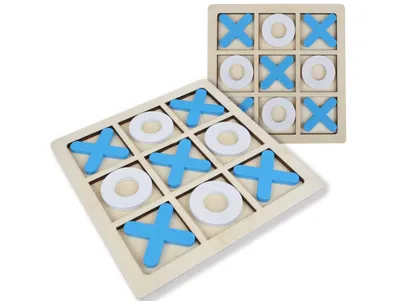 Obrázek produktu pro Dřevěná desková hra Tic-Tac-Toe – dárek v bílé a modré barvě