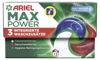 Produktbild von Ariel MaxPower Vollwaschmittel Flüssig Pods 15 WL Universal 606g