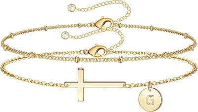 Obrázok produktu pre Náramok pre ženy, 14K pozlátený, vrstvený, s personalizovanými písmenami, ako darček