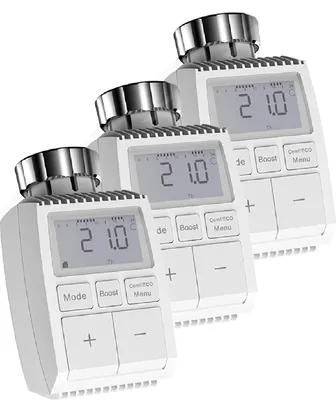 Produktbild von Hyrican Set Elektronisches programmierbares Heizkörperthermostat TV01-MA Digitalanzeige, Frostschutz, mit Tag/Woche/Wochenend-Planer, 3-er Pack