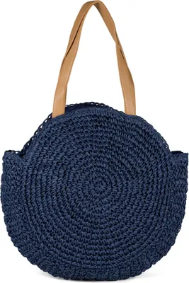 Produktbild von styleBREAKER runde Damen Basttasche mit langen Henkeln | Geflochtene Korbtasche als Strandtasche oder Shopper | Großes Hauptfach mit Reißverschluss