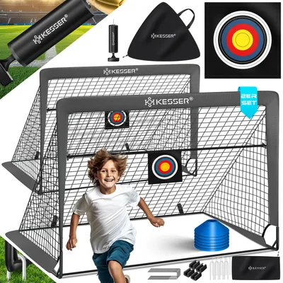 Produktbild von KESSER® Fussballtor 2er Set | Tolles Fußball Geschenk für Kinder, Indoor und Outdoor Garten : Antirutsch - Inkl. Fußball Trainingszubehör: Hütchen, Zielscheibe, Sporttasche, Ballpumpe