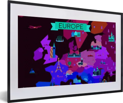 Produktbild von MuchoWow® MuchoWow® Gerahmtes Poster Karte - Europa - Architektur 60x40 cm - Poster mit zchwarzem Bilderrahmen - Schlafzimmer - Plakat in Rahmen - Drucken